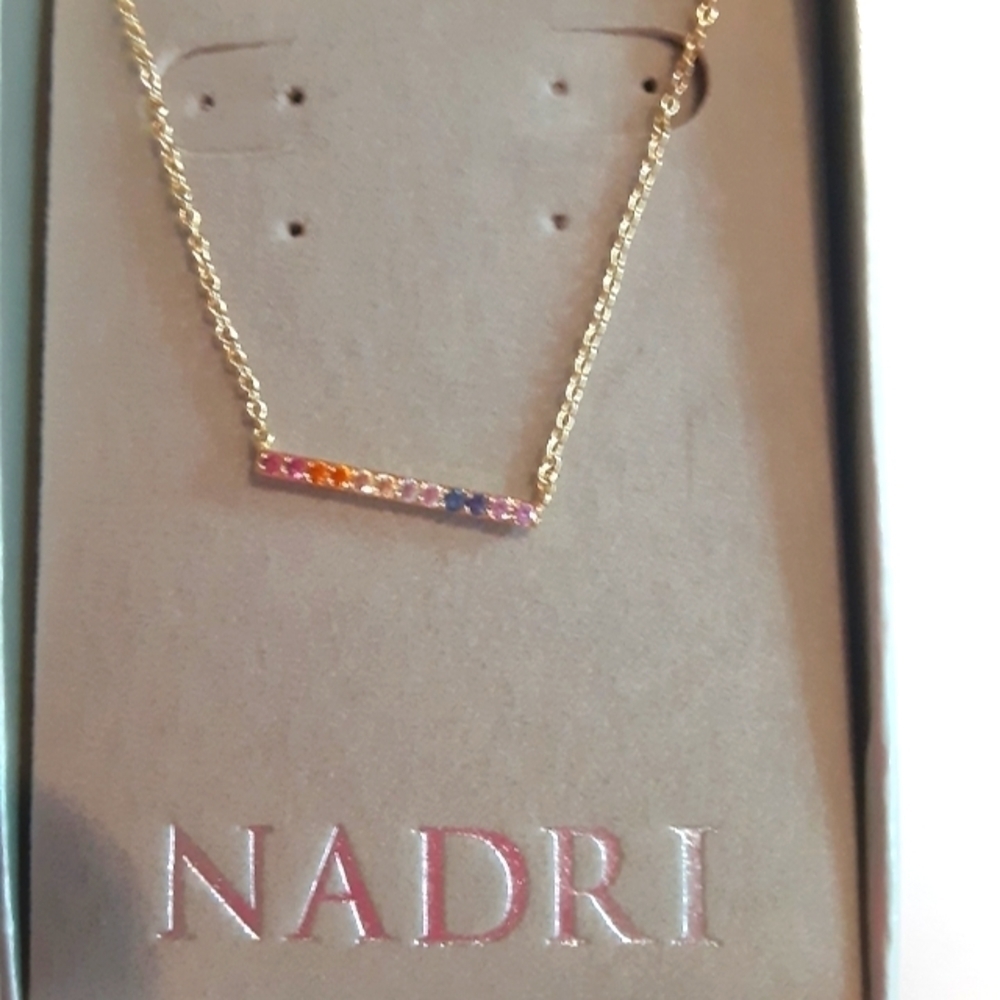 NADRI CZ Bar Pendant Necklace Rainbow New